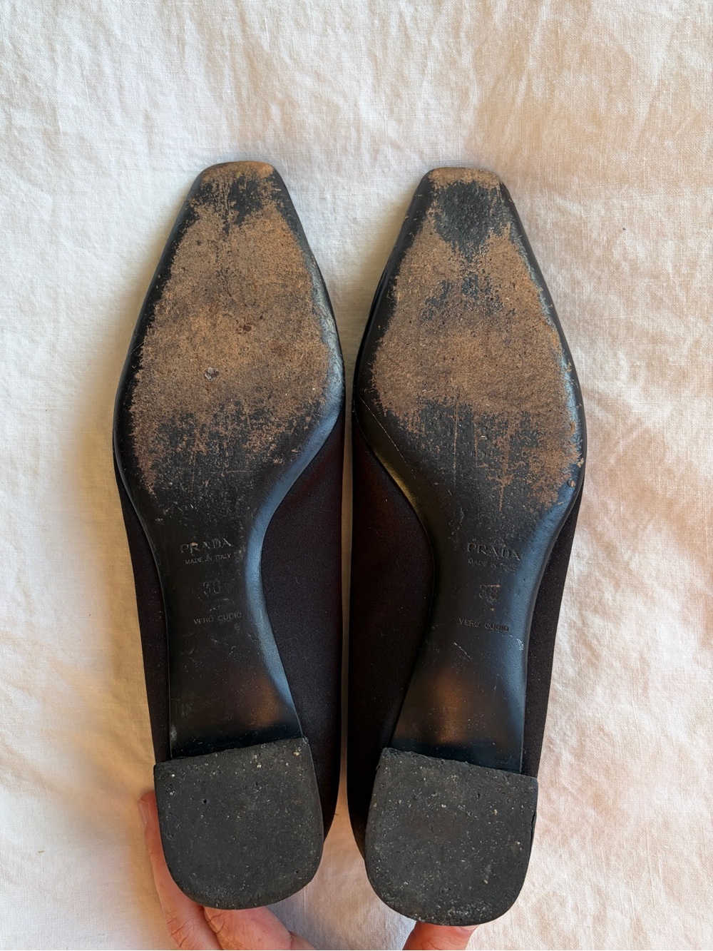 Vintage Prada Bow Satin Silk Loafer Pointy Toe Ballet Flats Black 90s Y2K - Picture 8 of 9